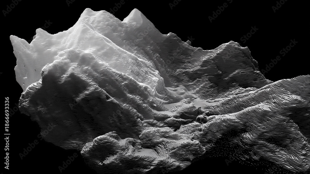Fototapeta premium An abstract three dimensional terrain made of digital points illustrating data visualization, analytics and artificial intelligence modeling concept. 