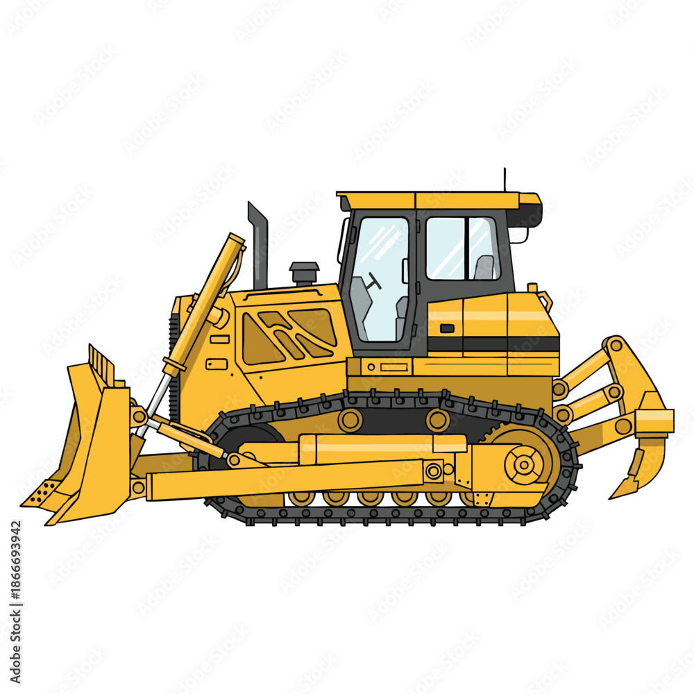 Obraz premium Heavy duty yellow track type tractor with front blade and rear ripper