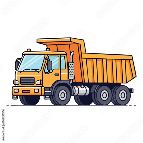 Illustrated Heavy Duty Orange Dump Truck Isolated White Background
