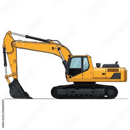 Heavy Yellow Hydraulic Excavator Construction Equipment on White Background