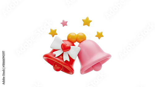 Two Festive Bells with Stars and Heart