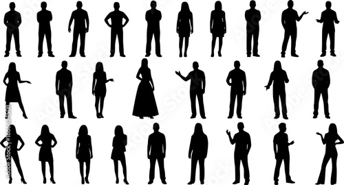 silhouettes of people working group of standing business people vector