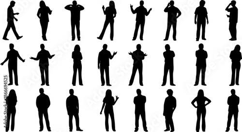 silhouettes of people working group of standing business people vector