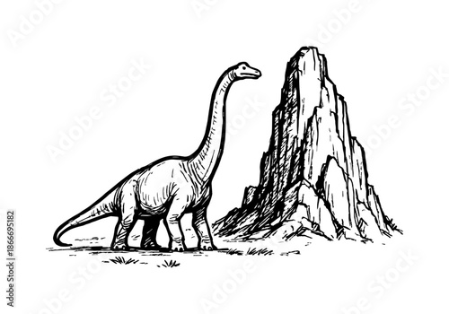 Brachiosaurus hand drawn simple sketch vector illustration