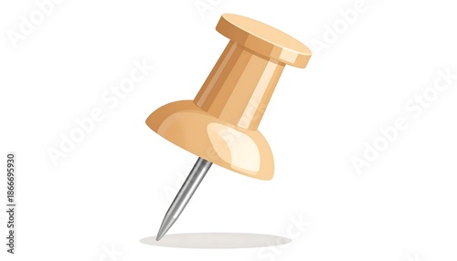 Close-up of a Wooden Push Pin on White Background.