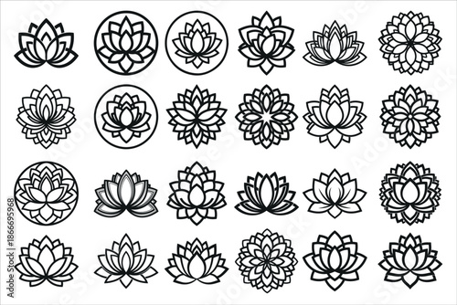 Peaceful zen lotus flower coloring page featuring clean black line art and balanced symmetry