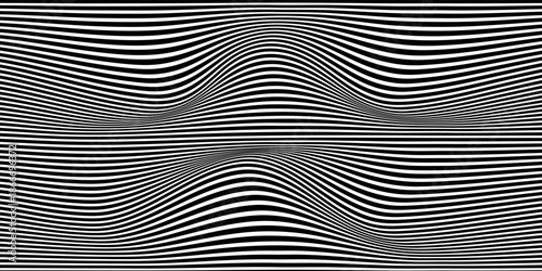 Optical illusion wave. Abstract vector background with black and white lines. Pattern distorted textures.eps10