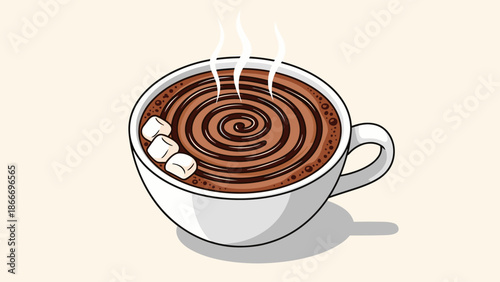 Hot Chocolate with Marshmallows Illustration - Cozy Drink Art