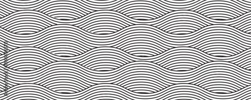 Wave seamless texture, black lines on white background. Vector illustration.eps10
