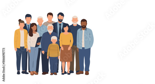 Diverse group of multi-generational people including children adults and seniors standing together as a community with copy space.
