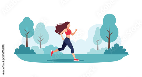 Athletic young woman in sportswear jogging in the park for her morning run as part of a healthy and active fitness lifestyle.