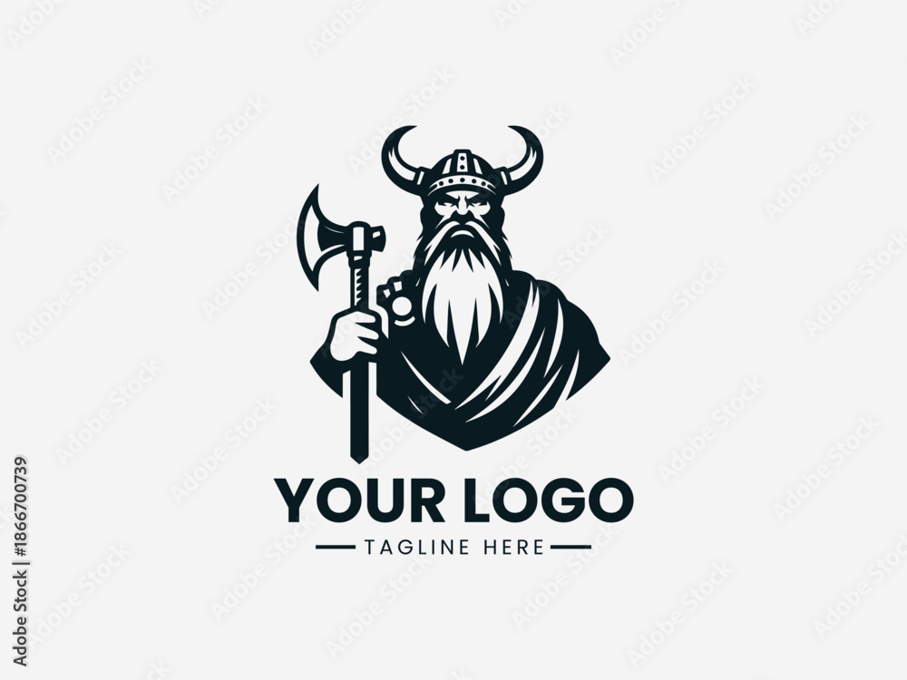Obraz premium viking with long beard black vector logo