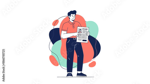 Man Holding Resume, Job Application, Career Development, Business Illustration