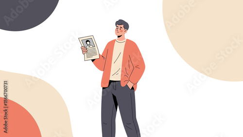 Man holding resume, job application, career, employment, interview concept, illustration