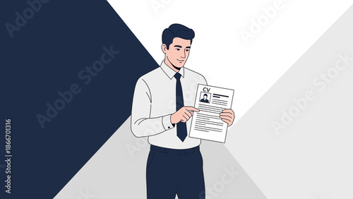 Man in Suit Holding CV Resume, Job Application, Interview, Recruitment