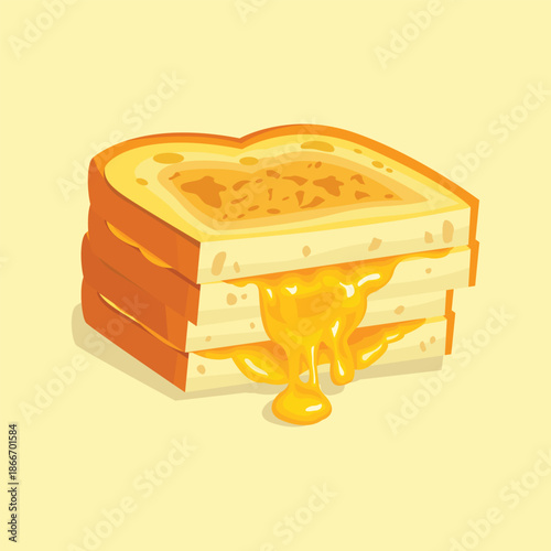 A flat illustration of stacked grilled cheese sandwiches with melted filling, perfect for breakfast menus and cafe branding.