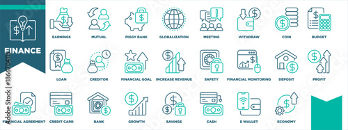 Finance Icon Set Line Green