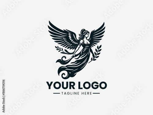 winged goddes black vector logo