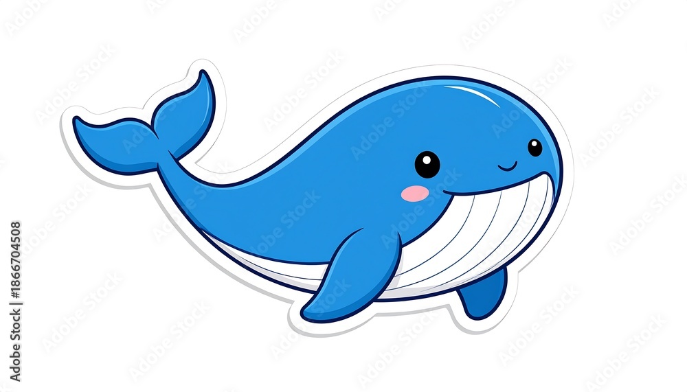 Obraz premium Cute cartoon blue whale illustration.