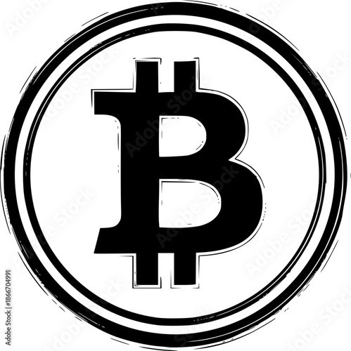 Bitcoin symbol vector illustration in black ink brush stroke aes
