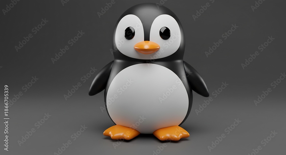 Obraz premium デジタルアートで表現された愛らしい3Dペンギン柔らかな影と光が立体感を際立たせシンプルながら温かい雰囲気. AI Generated