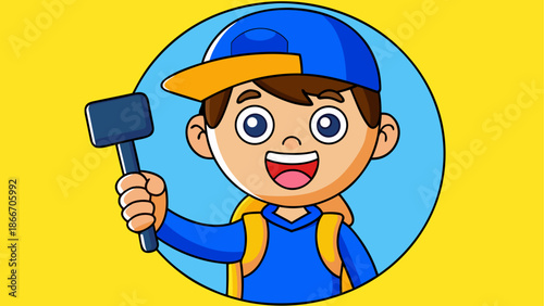 Young boy holding hammer