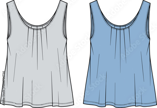 Women sleeveless tank top apparel design vector, front view fashion garment template, technical clothing illustration, cad drawing flat vector illustration