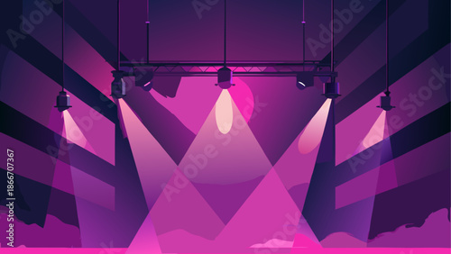 Illuminated stage with spotlights