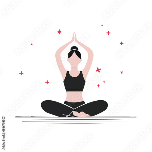ヨガマットの上で瞑想する女性のシンプルなイラスト