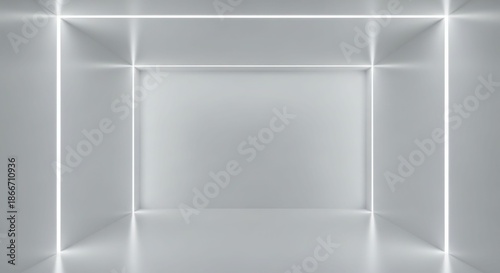 Wallpaper Mural A minimalist white abstract architectural space with glowing light lines creating a futuristic tunnel effect and a sense of depth. Torontodigital.ca