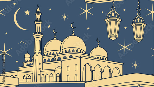Illuminated mosque under starlit sky