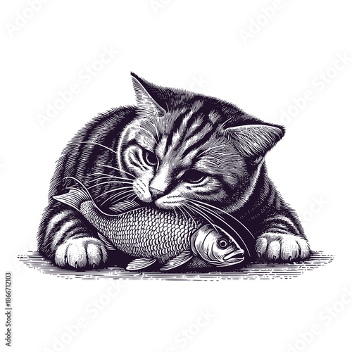 cat eating whole fish