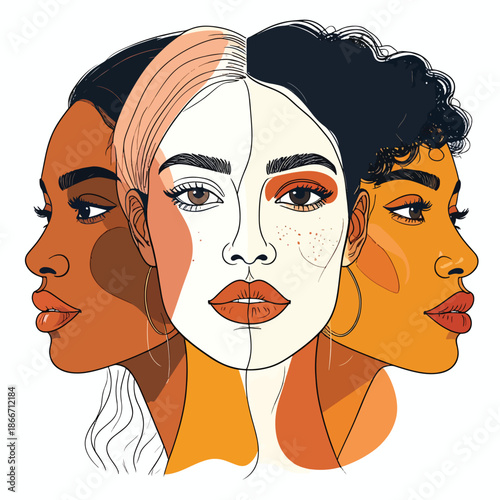 Stylized Illustration of Diverse Women's Faces Portraying Unity and Global Identity