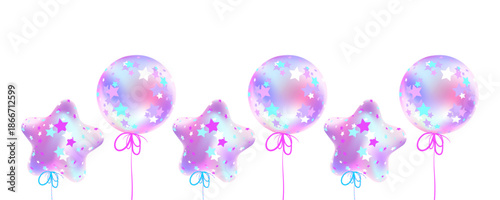 Gimme Gummy banner in princess color. Pink and mint kawaii background set. Illustrations of Festive balloons background with pastel mesh