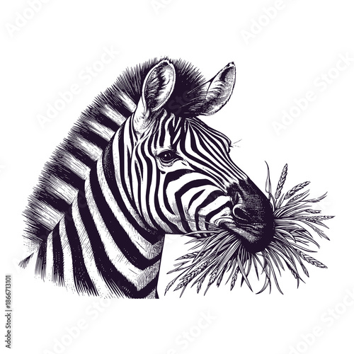 zebra chewing grass