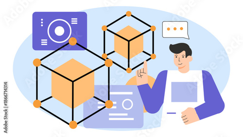 Flat illustration of blockchain in business solutions