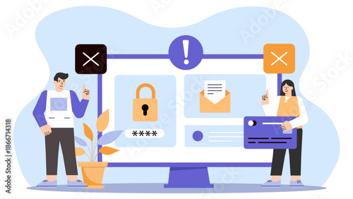 Flat design of cyber attack prevention concept