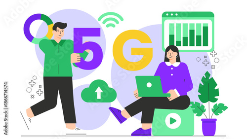 Flat vector of 5G technology in modern business Flat Vector Illustration