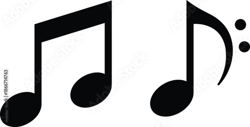 Minimal musical notes symbols, black and white music icon design, sound rhythm concept, clean vector illustration for audio branding projects usage