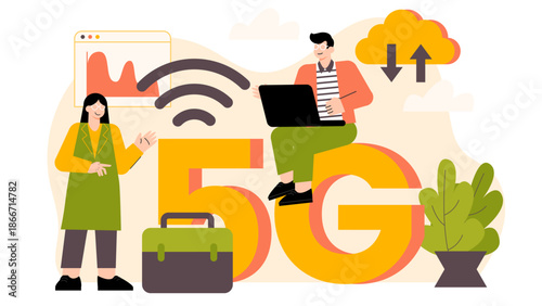 Flat vector of 5G technology in modern business Flat Vector Illustration