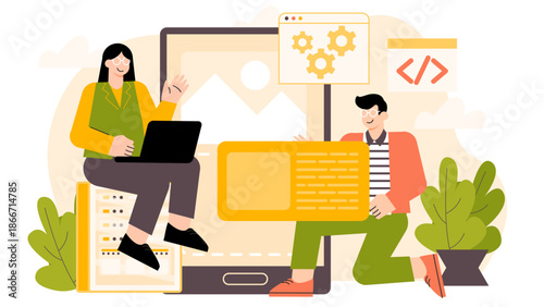 Business team developing mobile application