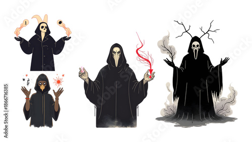 main illustration of plague doctor character with beaked mask