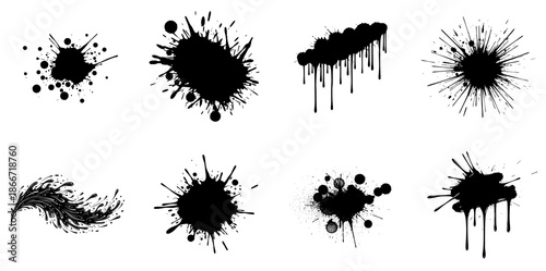 Collection of Abstract Black Ink Splatters