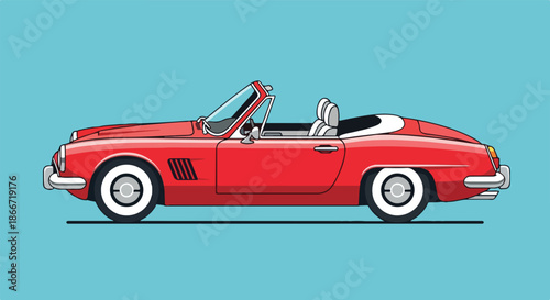 Vintage Red Convertible Sports Car Illustration on a Blue Background