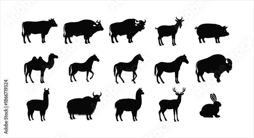 Collection of Animal Silhouettes Diverse Species Farm Wild and Domestic
