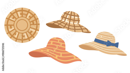 Collection of vintage summer hats. Spring Vector Packs. EPS Editable