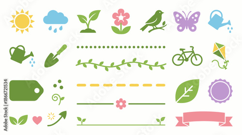 Colorful garden and nature icons set. Spring Vector Packs. EPS Editable