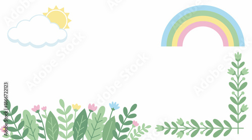 Colorful illustration of rainbow and garden. Spring Vector Packs. EPS Editable