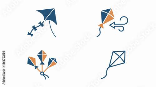 Colorful kite icons in flight 1. Spring Vector Packs. EPS Editable