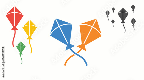 Colorful kites flying in the sky 1. Spring Vector Packs. EPS Editable